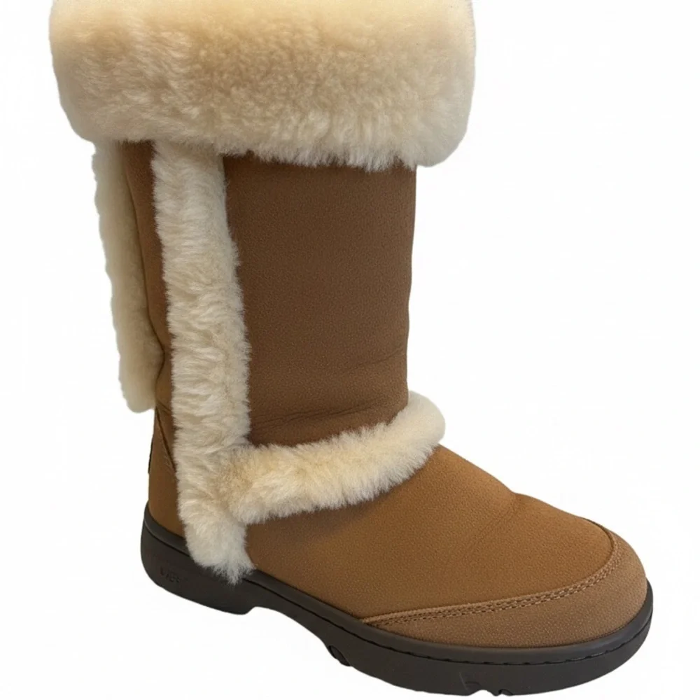 UGG Brown Shearling Sunburst Tall Winter Boots sz 6